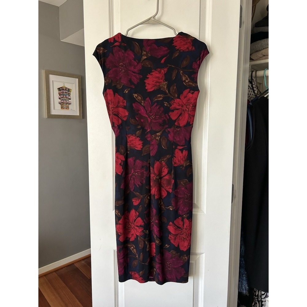 Lauren Ralph Lauren Ruched Waist Red Purple Jersey Social Sheath Dress Size 4 - Picture 2 of 5